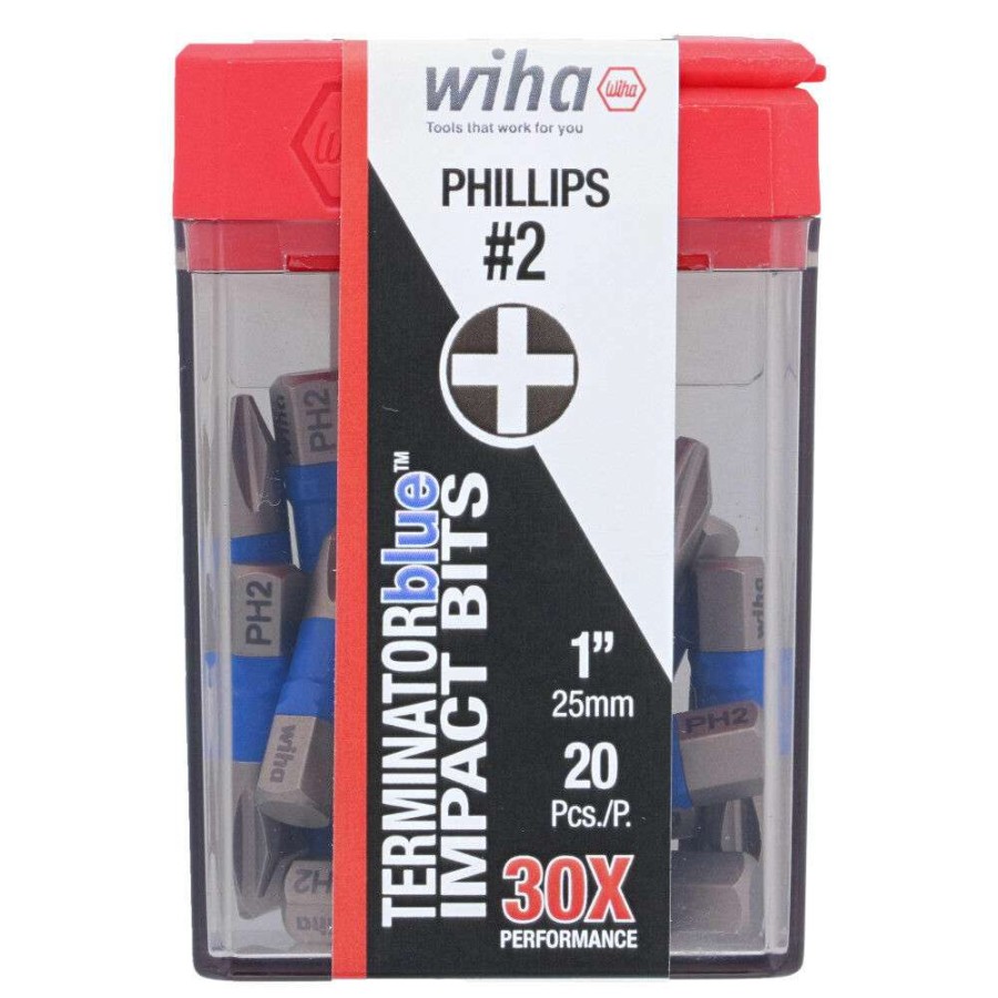 Accessories * | Crazy Deals Wiha Terminatorblue Impact Bit Phillips #2 1 20Pk