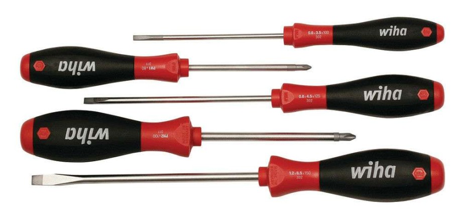 Hand Tools * | Classical Wiha Softfinish Slotted & Phillips Screwdriver Set 5Pc