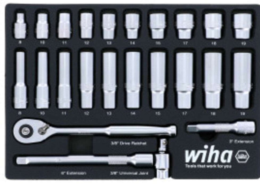 Sockets * | Cheap Online Wiha 3/8" Drive Professional Socket Tray Set Metric 24Pc