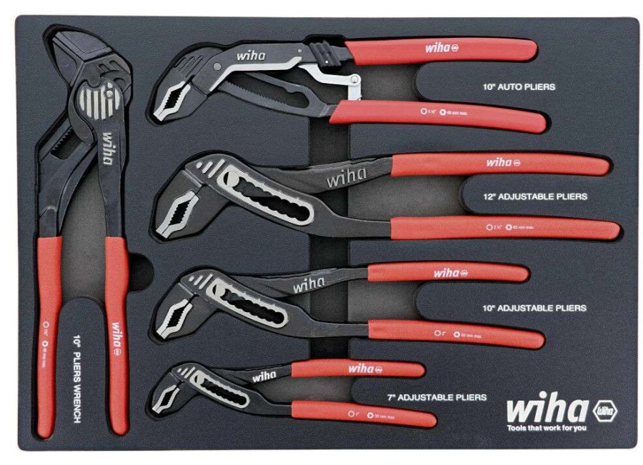 Hand Tools * | New In Wiha Classic Grip V Jaw Tongue And Groove Pliers Tray Set 5Pc