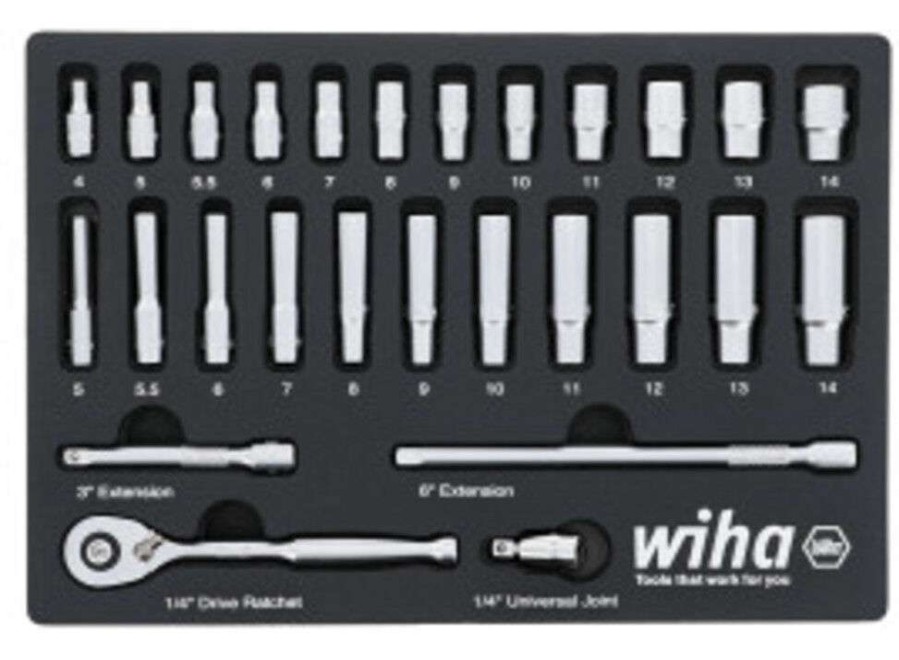 Sockets * | Outlet Wiha 1/4" Drive Professional Socket Tray Set Metric 27Pc